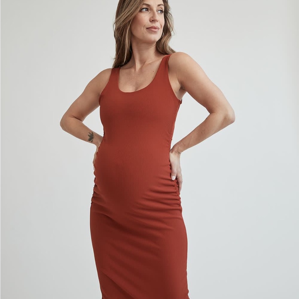 Thyme Maternity Terracotta Midi Dress